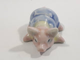 Small Pink Pig in Overalls Laying Down Small Miniature Ceramic Ornament Figurine