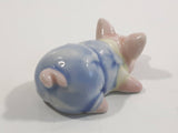 Small Pink Pig in Overalls Laying Down Small Miniature Ceramic Ornament Figurine