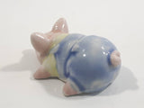 Small Pink Pig in Overalls Laying Down Small Miniature Ceramic Ornament Figurine