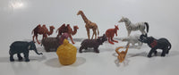 Vintage Plastic Exotic African Safari Animal Toys and Straw Hut Made in Hong Kong Lot of 12