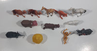 Vintage Plastic Exotic African Safari Animal Toys and Straw Hut Made in Hong Kong Lot of 12