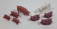 Vintage Plastic Farm Livestock 7 Pink 1 White Pig Toys Made in Hong Kong Lot of 8