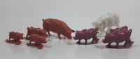 Vintage Plastic Farm Livestock 7 Pink 1 White Pig Toys Made in Hong Kong Lot of 8