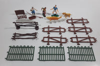 Vintage Plastic Farm Fences, People, Fishing Rod, Fish, Trough Toys Made in Hong Kong Lot of 21