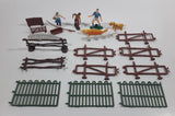 Vintage Plastic Farm Fences, People, Fishing Rod, Fish, Trough Toys Made in Hong Kong Lot of 21