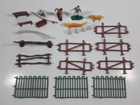 Vintage Plastic Farm Fences, People, Fishing Rod, Fish, Trough Toys Made in Hong Kong Lot of 21