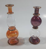 Blown Art Glass 4" Tall Purple and Orange Colored Perfume Bottles Thin Delicate Glass with Gold Trim