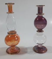 Blown Art Glass 4" Tall Purple and Orange Colored Perfume Bottles Thin Delicate Glass with Gold Trim