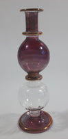 Blown Art Glass 4" Tall Purple and Orange Colored Perfume Bottles Thin Delicate Glass with Gold Trim