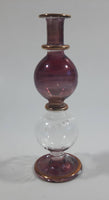 Blown Art Glass 4" Tall Purple and Orange Colored Perfume Bottles Thin Delicate Glass with Gold Trim