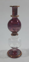 Blown Art Glass 4" Tall Purple and Orange Colored Perfume Bottles Thin Delicate Glass with Gold Trim