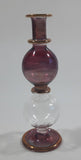 Blown Art Glass 4" Tall Purple and Orange Colored Perfume Bottles Thin Delicate Glass with Gold Trim