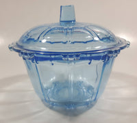 KIG Indonesia Light Blue Glass Lidded Candy Trinket Dish - Lid Handle is Chipped