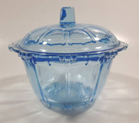 KIG Indonesia Light Blue Glass Lidded Candy Trinket Dish - Lid Handle is Chipped