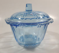 KIG Indonesia Light Blue Glass Lidded Candy Trinket Dish - Lid Handle is Chipped