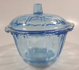 KIG Indonesia Light Blue Glass Lidded Candy Trinket Dish - Lid Handle is Chipped