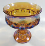 Vintage Indiana Orange Amber Iridescent Rainbow 5 1/4" Tall Carnival Glass Pedestal Style Thumbprint Compote Candy Dish