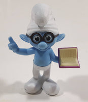 2013 Peyo "Brainy" Smurf Lecturing While Holding a Book PVC Toy Figure McDonald's Happy Meal