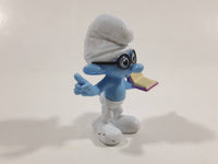 2013 Peyo "Brainy" Smurf Lecturing While Holding a Book PVC Toy Figure McDonald's Happy Meal