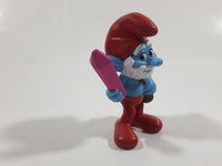 2013 Peyo "Papa Smurf" Smurf Holding Pink Crystal PVC Toy Figure McDonald's Happy Meal