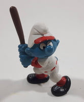 Vintage 1980 Peyo Smurf Character Baseball Player Holding Bat PVC Toy Figure