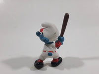 Vintage 1980 Peyo Smurf Character Baseball Player Holding Bat PVC Toy Figure