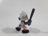 Vintage 1980 Peyo Smurf Character Baseball Player Holding Bat PVC Toy Figure