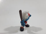 Vintage 1980 Peyo Smurf Character Baseball Player Holding Bat PVC Toy Figure