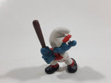 Vintage 1980 Peyo Smurf Character Baseball Player Holding Bat PVC Toy Figure