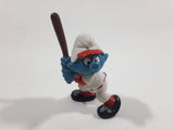 Vintage 1980 Peyo Smurf Character Baseball Player Holding Bat PVC Toy Figure