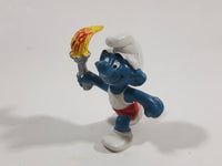 Vintage 1979 Peyo Smurf Character Olympic Athlete Running with Torch PVC Toy Figure