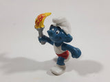 Vintage 1979 Peyo Smurf Character Olympic Athlete Running with Torch PVC Toy Figure