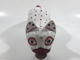 Indonesia Hand Painted White Black Spotted Wooden Carved Cat Sculpture Leaning off Table