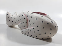 Indonesia Hand Painted White Black Spotted Wooden Carved Cat Sculpture Leaning off Table