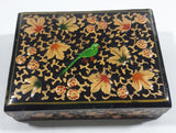 Black Lacquer Raised Parrot Leaves and Berries Small Wood Trinket Box