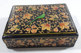 Black Lacquer Raised Parrot Leaves and Berries Small Wood Trinket Box