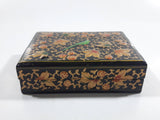 Black Lacquer Raised Parrot Leaves and Berries Small Wood Trinket Box