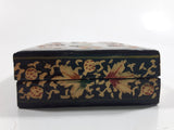 Black Lacquer Raised Parrot Leaves and Berries Small Wood Trinket Box