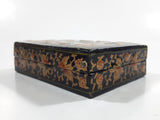 Black Lacquer Raised Parrot Leaves and Berries Small Wood Trinket Box