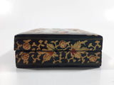 Black Lacquer Raised Parrot Leaves and Berries Small Wood Trinket Box