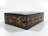 Black Lacquer Raised Parrot Leaves and Berries Small Wood Trinket Box