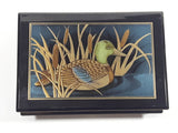 Vintage Otagiri Japan Gibson Greetings Golden Mallard Duck Black Lacquered Wood Keepsake Note Box