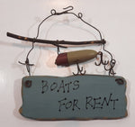 "Boats For Rent" Hanging Plug Fishing Hook Wood Wall Decor