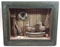 Seagull Birds on Row Boat Ocean Themed Wood Shadow Box