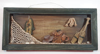 Fishing Fish, Nets, Oars Themed Wood Shadow Box 7" x 15 1/2"