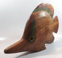 Angelfish Butterflyfish Style Large Wood Carved Hand Painted Tropical Fish Sculpture 14" Long