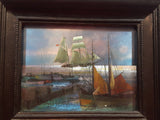 Vintage Dufex Foil Nautical Art Print of Sailboats and Tall Ships in a Harbor 9 3/8" x 11 1/4"