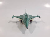 Vintage Dyna Plane No. 2014 F-16 Fighter Jet USAF Teal Green Pull Back Motorized Friction Die Cast Toy Airplane - Missing the Canopy and Front Wheel