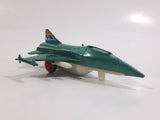 Vintage Dyna Plane No. 2014 F-16 Fighter Jet USAF Teal Green Pull Back Motorized Friction Die Cast Toy Airplane - Missing the Canopy and Front Wheel