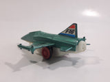 Vintage Dyna Plane No. 2014 F-16 Fighter Jet USAF Teal Green Pull Back Motorized Friction Die Cast Toy Airplane - Missing the Canopy and Front Wheel